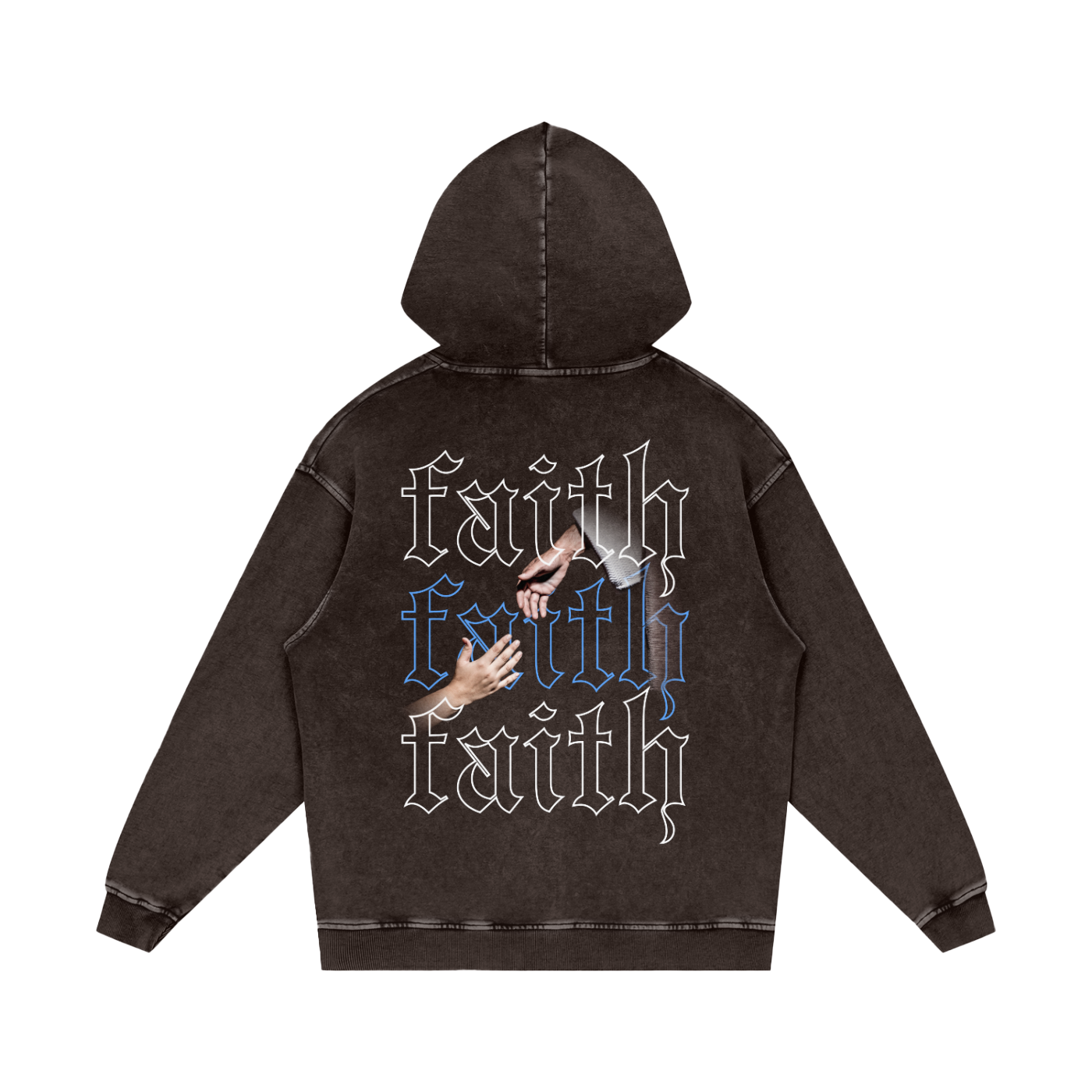 Faith / Snow Washed Loose Cotton Hoodie