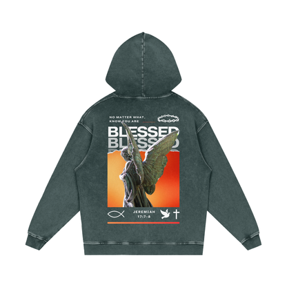 Know you are blessed / Snow Washed Loose Cotton Hoodie