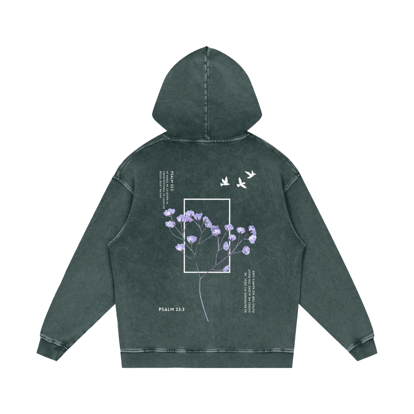 Psalm 23 / Snow Washed Loose Cotton Hoodie