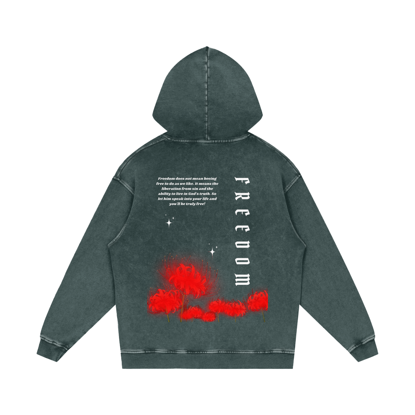 Freedom / Snow Washed Loose Cotton Hoodie
