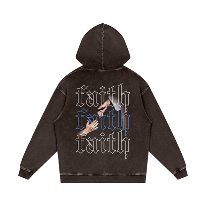 Faith / Snow Washed Loose Cotton Hoodie