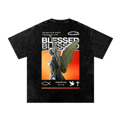 Know you are blessed / Snow Washed Oversized Cotton T-Shirt