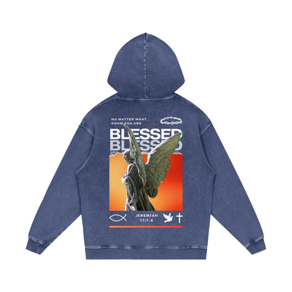 Know you are blessed / Snow Washed Loose Cotton Hoodie