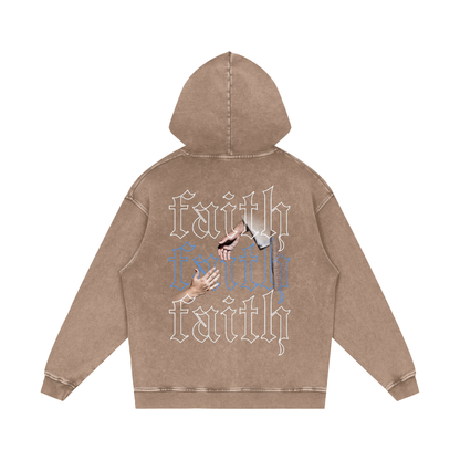 Faith / Snow Washed Loose Cotton Hoodie