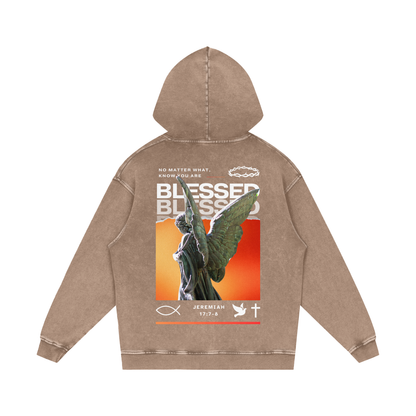 Know you are blessed / Snow Washed Loose Cotton Hoodie