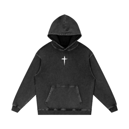Î will fear no evil / Snow Washed Loose Cotton Hoodie