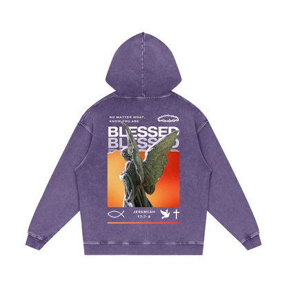 Know you are blessed / Snow Washed Loose Cotton Hoodie