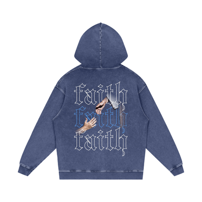 Faith / Snow Washed Loose Cotton Hoodie