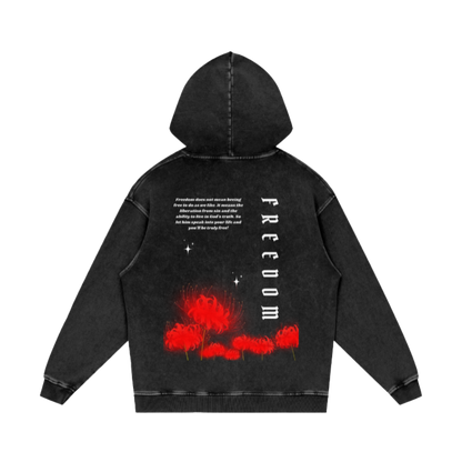 Freedom / Snow Washed Loose Cotton Hoodie