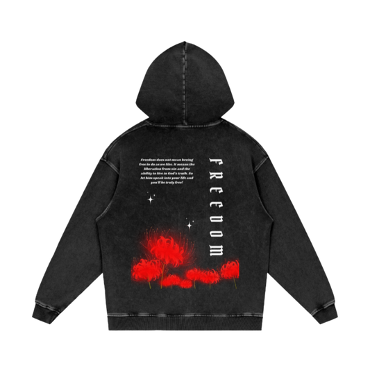 Freedom / Snow Washed Loose Cotton Hoodie