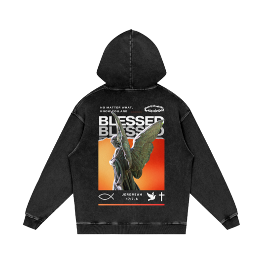 Know you are blessed / Snow Washed Loose Cotton Hoodie
