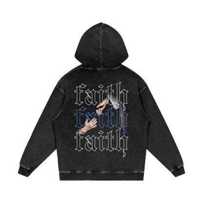 Faith / Snow Washed Loose Cotton Hoodie