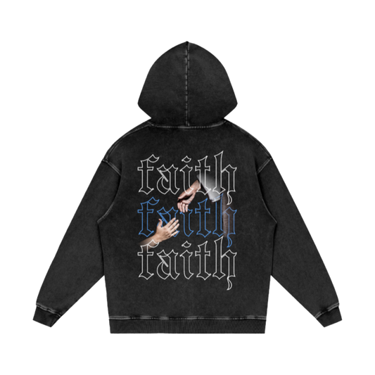 Faith / Snow Washed Loose Cotton Hoodie