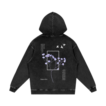 Psalm 23 / Snow Washed Loose Cotton Hoodie