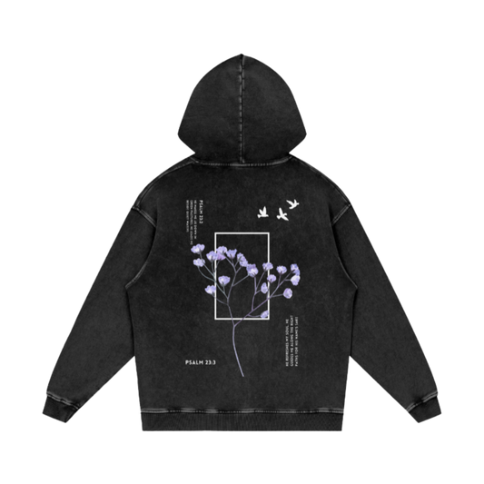 Psalm 23 / Snow Washed Loose Cotton Hoodie