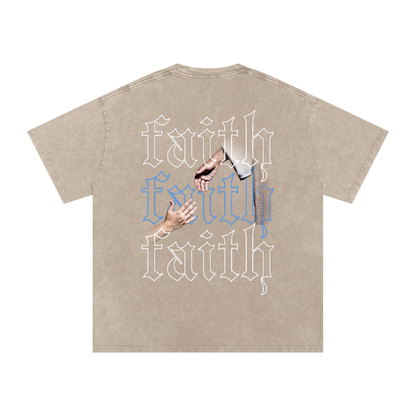 Faith / Snow Washed Oversized Cotton T-Shirt