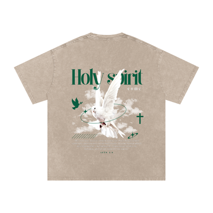 Holy Spirit come / Snow Washed Oversized Cotton T-Shirt