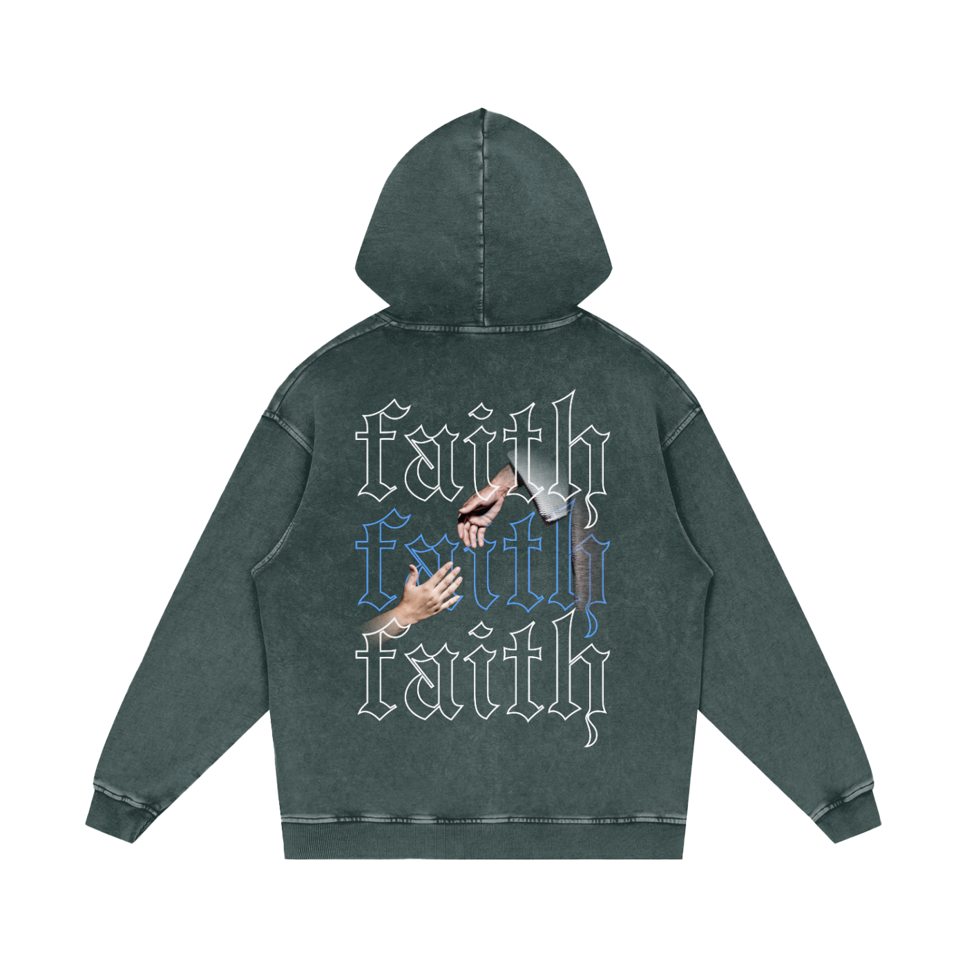 Faith / Snow Washed Loose Cotton Hoodie