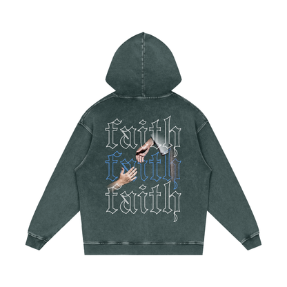 Faith / Snow Washed Loose Cotton Hoodie