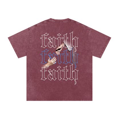 Faith / Snow Washed Oversized Cotton T-Shirt