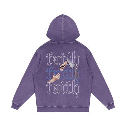 Faith / Snow Washed Loose Cotton Hoodie