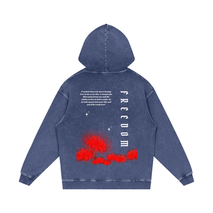 Freedom / Snow Washed Loose Cotton Hoodie