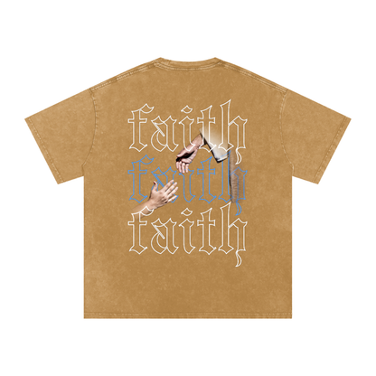 Faith / Snow Washed Oversized Cotton T-Shirt